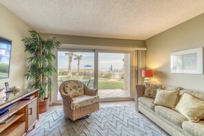 Condo, Multiple Beds, Patio, Ocean View (Crescent Sandpiper 116 Island Life) | Living area - Island-themed Living With Furnished Patio, Shared Pool & Beach Access (St. Augustine)