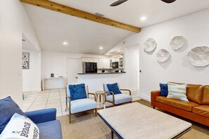 House, Multiple Beds, Patio, Garden View (212 Beach Getaway) | Living area - Inviting Beach House - Walk to Beach, Shopping & Dining (St. Augustine)