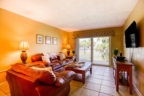 Condo, Multiple Beds, Balcony, Pool View (St Augustine Beach and Tennis 223) | Living area - Ocean View Condo in Beachfront Resort With Wifi, Central AC, 2 Pools, & Tennis (St. Augustine)