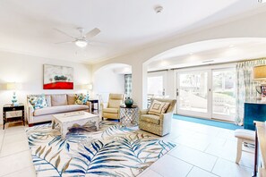 Condo, Multiple Beds, Pool Access, Pool View (1423 Windsong) | Living area - Snowbird Friendly, Oceanfront Community With Optional Golf Cart! (Fernandina Beach)