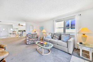 House, Multiple Beds, Patio, Ocean View (Vilano's Edge Unit A) | Living area - Oceanfront Condo With Private Beach Access in a Perfect Location (St. Augustine)