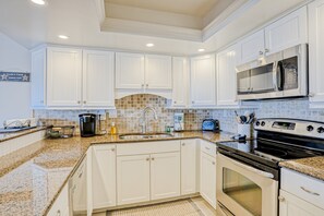 Condo, Multiple Beds, Patio, Ocean View (Sand Dollar II - 103) | Private kitchen - Oceanfront Condo With Beach Access, Patio, Outdoor Pools, Tennis Court, W/d, AC (St. Augustine)