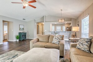 House, 2 Queen Beds, Patio, Garden View (Hawkins Cove) | Living area - Single-story Home With Lagoon View, Garden Patio & Easy Drive to the Beach (Jacksonville)