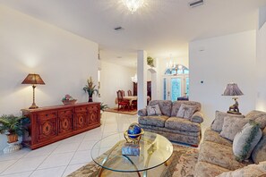 House, Multiple Beds, Pool Access, Pool View (Vida Le' Villa) | Living area - Prime House With Lanai, Private Pool, Bbq, and Water Views (Palm Coast)