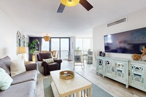 Condo, Multiple Beds, Pool Access, Beach View (Anastia Condos) | Living area - Seventh Floor Oceanfront Condo With Shared Pool, Ocean View, & High-speed Wifi (St. Augustine)