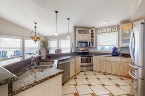 House, Multiple Beds, Patio, Ocean View (1060 S Fletcher Ave) | Private kitchen - Spacious Beachfront Home W/deck, Balcony, Central A/c, Washer/dryer, and Wifi (Fernandina Beach)