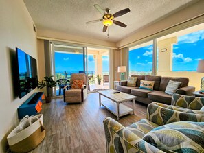 Condo, Multiple Beds, Pool Access, Ocean View (Rising Sun) | Living area - Rising Sun Stunning Oceanfront Ocean View Villa! 3 Beautiful Resort Pools! Beach Front! (Palm Coast)