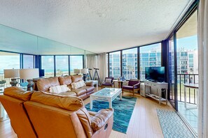 Condo, Multiple Beds, Balcony (Captains' Quarters Condo Unit 317) | Living area - Oceanfront Condo w/ Private Balcony & Stunning View - Boardwalk to Beach (St. Augustine)