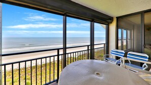 A balcony with a view of the beach and ocean. - Sand Dollar III 605 (St. Augustine)