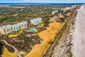 Aerial view - Oceanfront Condo With Direct Beach Access, Pool, Balcony, Grilling Area, & AC (Fernandina Beach)