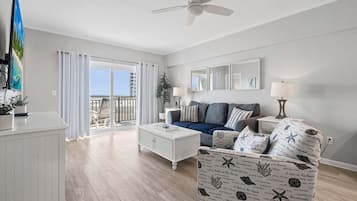 Condo, Multiple Beds, Balcony, Ocean View (Sunshine and a View) | Living area