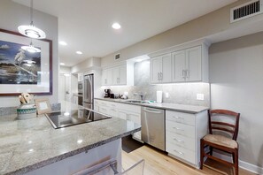 House, Multiple Beds, Balcony, Pool View (2092 Beach Wood) | Private kitchen - Updated & Lovely Villa With AC - Steps From Pool & Beach (Fernandina Beach)