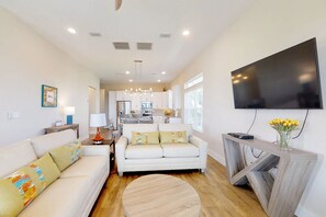 House, Multiple Beds, Balcony, Ocean View (Ocean Vista Paradise) | Living area - Stylish Brand-new Ocean View Home With Deck & Porch - Steps to Beach (Palm Coast)
