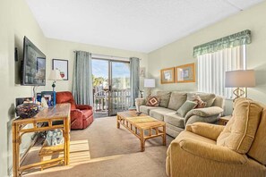 Condo, Multiple Beds, Pool Access, Beach View (St Augustine Beach Retreat) | Living area - St Augustine Beach Retreat~ Oceanfront Resort 2 Pools Hot Tubs Pickleball, Trolley! (St. Augustine)