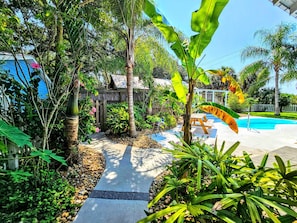 Terrace/patio - Surfside Oasis ~tropical Pool! Walk to the Beach! (St. Augustine)