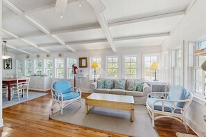 House, Multiple Beds, Balcony, Garden View (Historic Cottage at Summerhaven) | Living area - Sunny Oceanfront Home With Balcony, Full Kitchen, Central AC, & Washer/dryer (St. Augustine)
