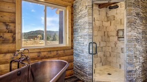 Shower, towels, soap, toilet paper - NEW!! Luxury Cabin w/Magnificent Views, Hot Tub, & 40 Private Acres (Lake George)