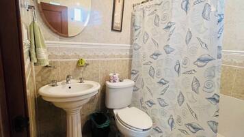 Douche, serviettes fournies, savon, papier toilette