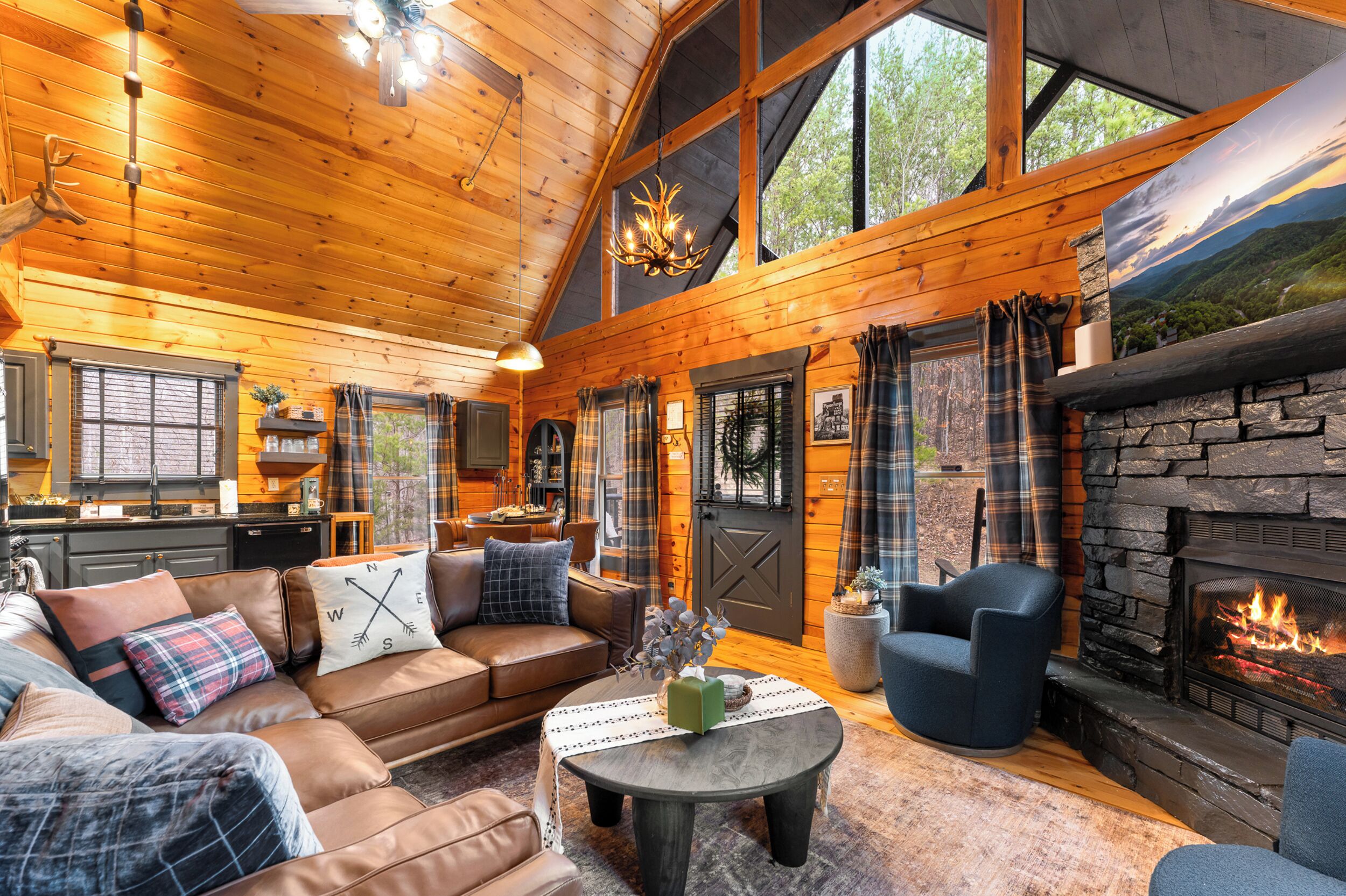 Smart TV, fireplace, video games, stereo