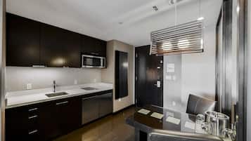 Microwave, stovetop, coffee/tea maker, toaster