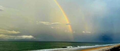 Nær stranden, solsenger og strandhåndklær
