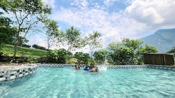 Seasonal outdoor pool, sun loungers