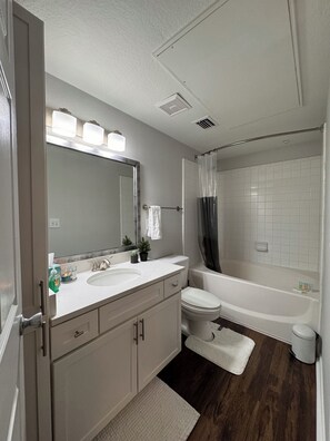Bidet, towels, soap, toilet paper