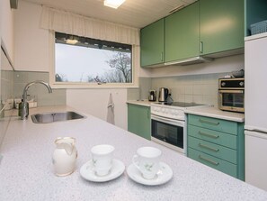 A modern kitchen with a stainless steel sink, a stove, and a built-in oven. - 4 Star Holiday Home in Bording (Bording)