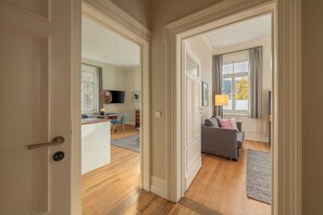 Apartment, Mezzanine | Living area | 55-inch TV with satellite channels - Teinach Suites - Villa Wilhelmshöhe (Bad Teinach-Zavelstein)