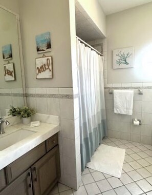 Regadera, secadora de cabello, bidet, toallas 