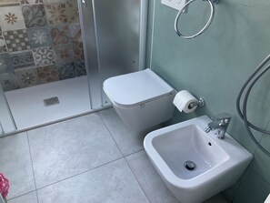 Ducha, secador de pelo, bidé y toallas