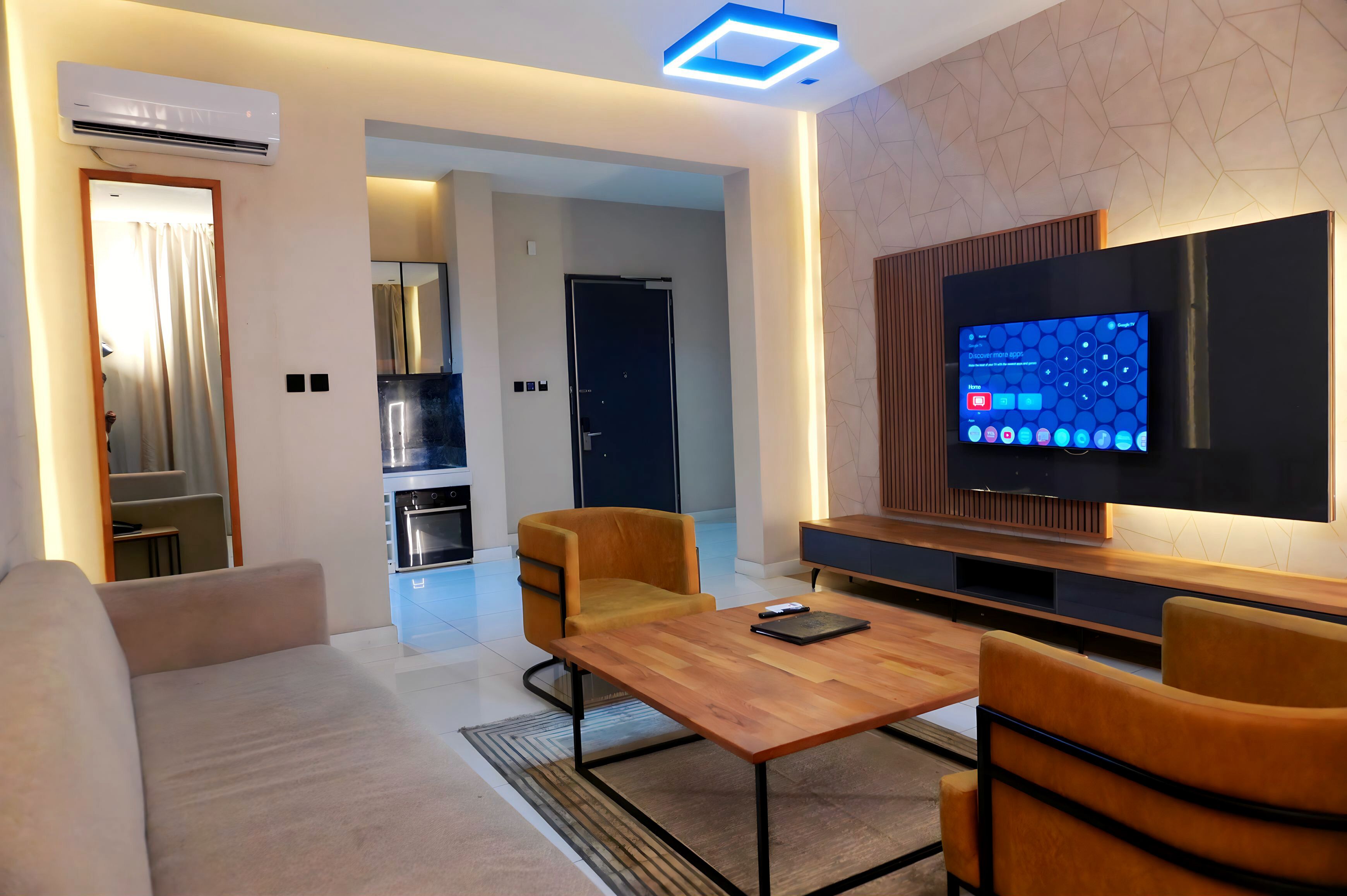 Superior Apartment, Pool View | Living area | 43-inch Smart TV with cable channels, Netflix, streaming services