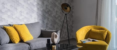 Luxury Penthouse, Balcony, City View | Living area | Flat-screen TV