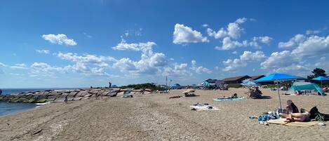 Beach nearby, sun-loungers, beach towels