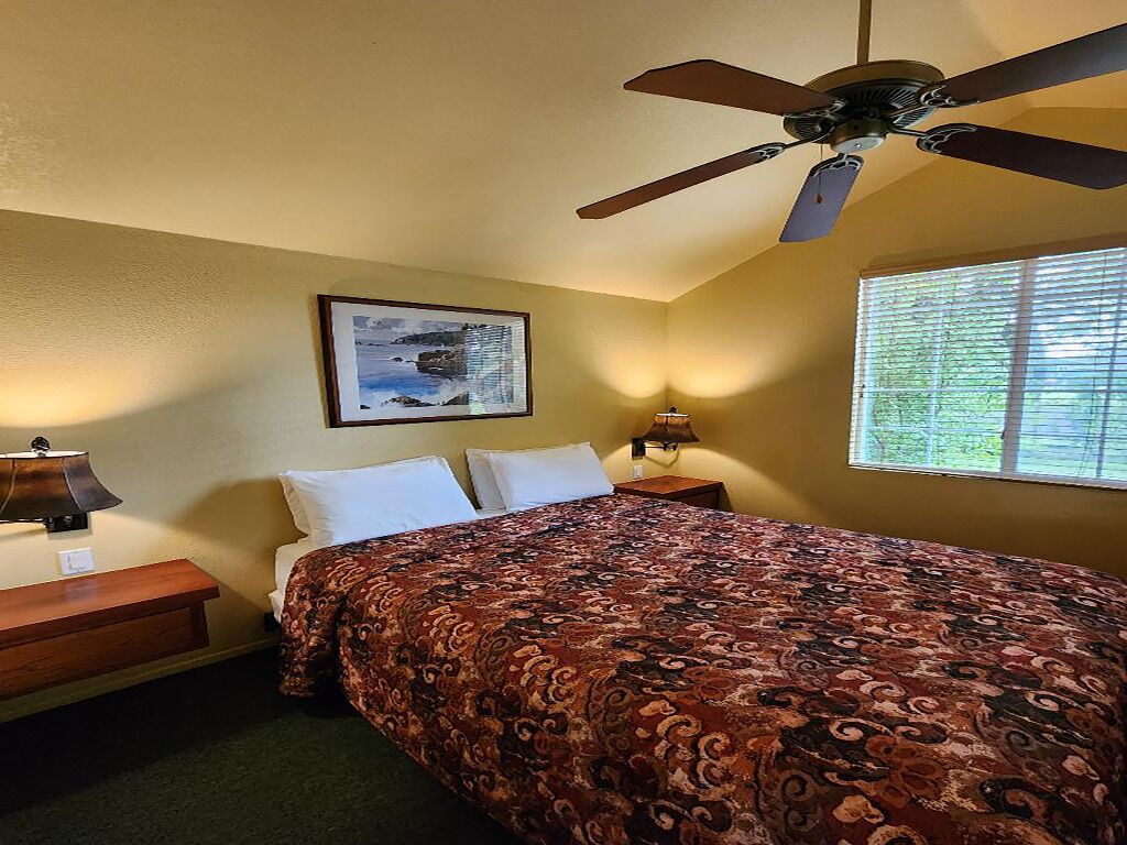 Sink into plush pillows beneath the calming ceiling fan.