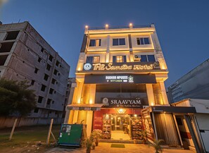 A hotel with a sign for 'The Sanskara Hotel' and 'Rudhr NPuss V Witchen'. - The Samsara Hotel (Indore)