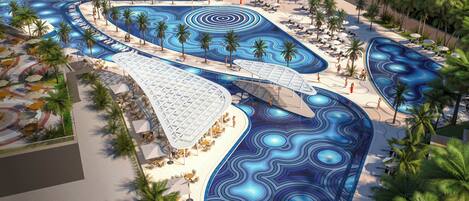 Outdoor pool, free pool cabanas, pool umbrellas