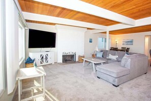 TV, fireplace, offices - 1121 E Balboa A/B | Wonderful Oceanfront Duplex, Big Patio (Newport Beach)