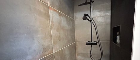 Douche, séchoir à cheveux, savon, papier de toilette