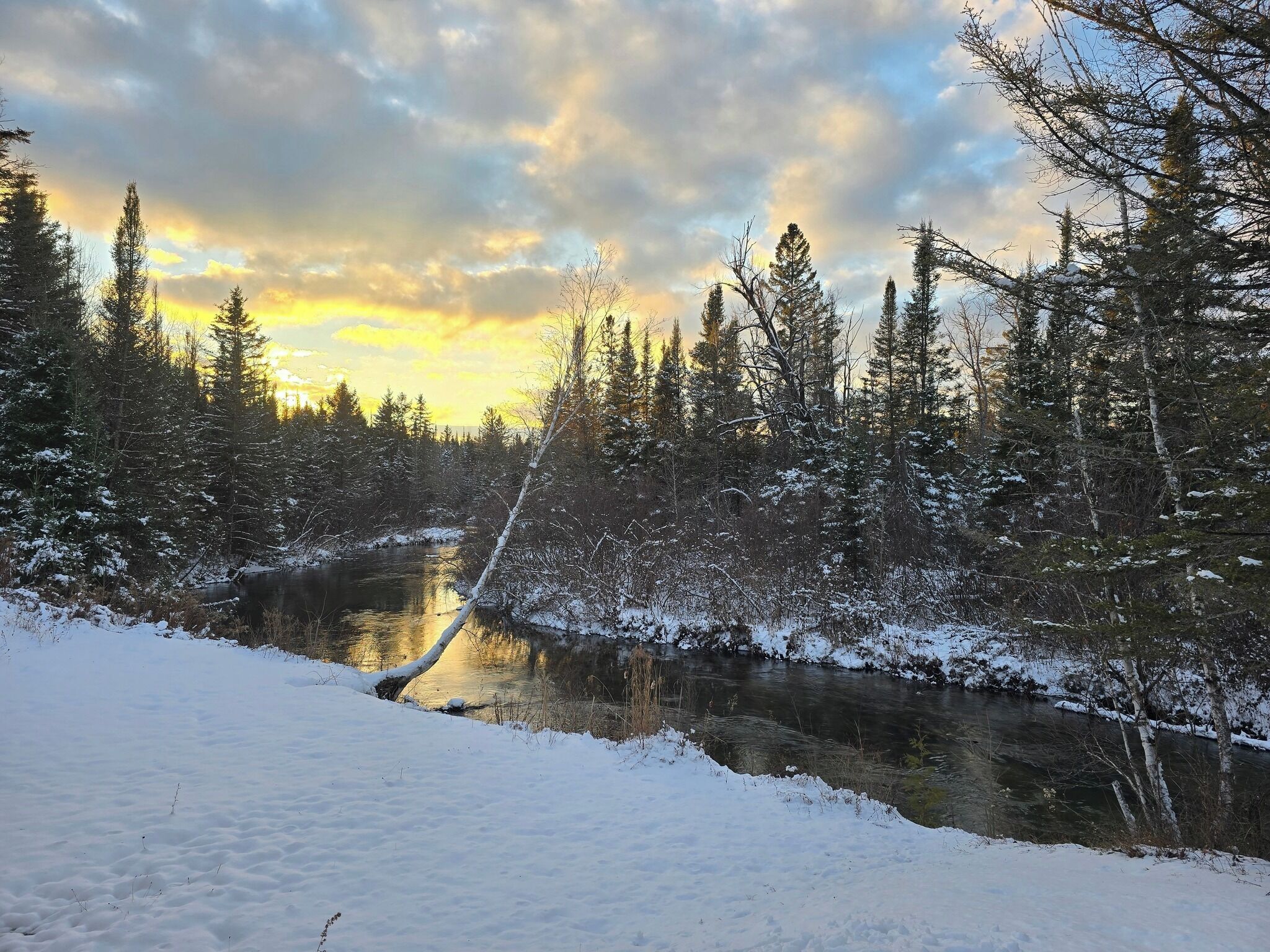 Sunset views along the Thunder Bay River, just steps from the cabin