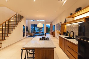 Deluxe Villa, 2 Bedrooms, Private Pool, Pool View | Private kitchen | Fridge, microwave, oven, stovetop - Villa Santai Santai by Alfred in Bali (Canggu)