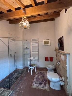 Shower, hair dryer, towels - Holiday Home 'Domus Giò Giò' with Sea View, Wi-Fi and Air Conditioning (Saludecio)