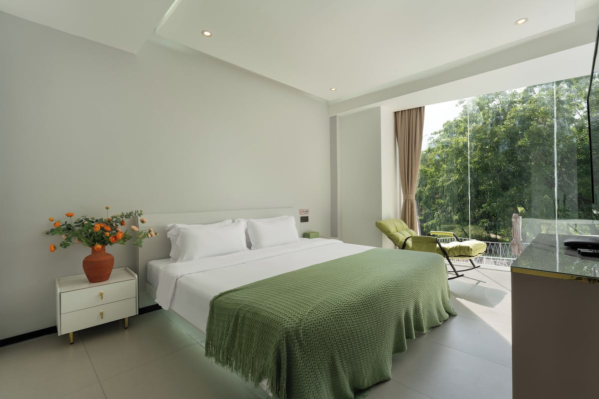 Quarto casal superior, vista para a montanha | Roupas de cama antialérgicas, cortinas blackout, quartos à prova de som