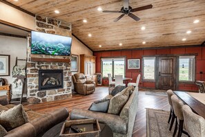 Smart TV, fireplace, video games, stereo