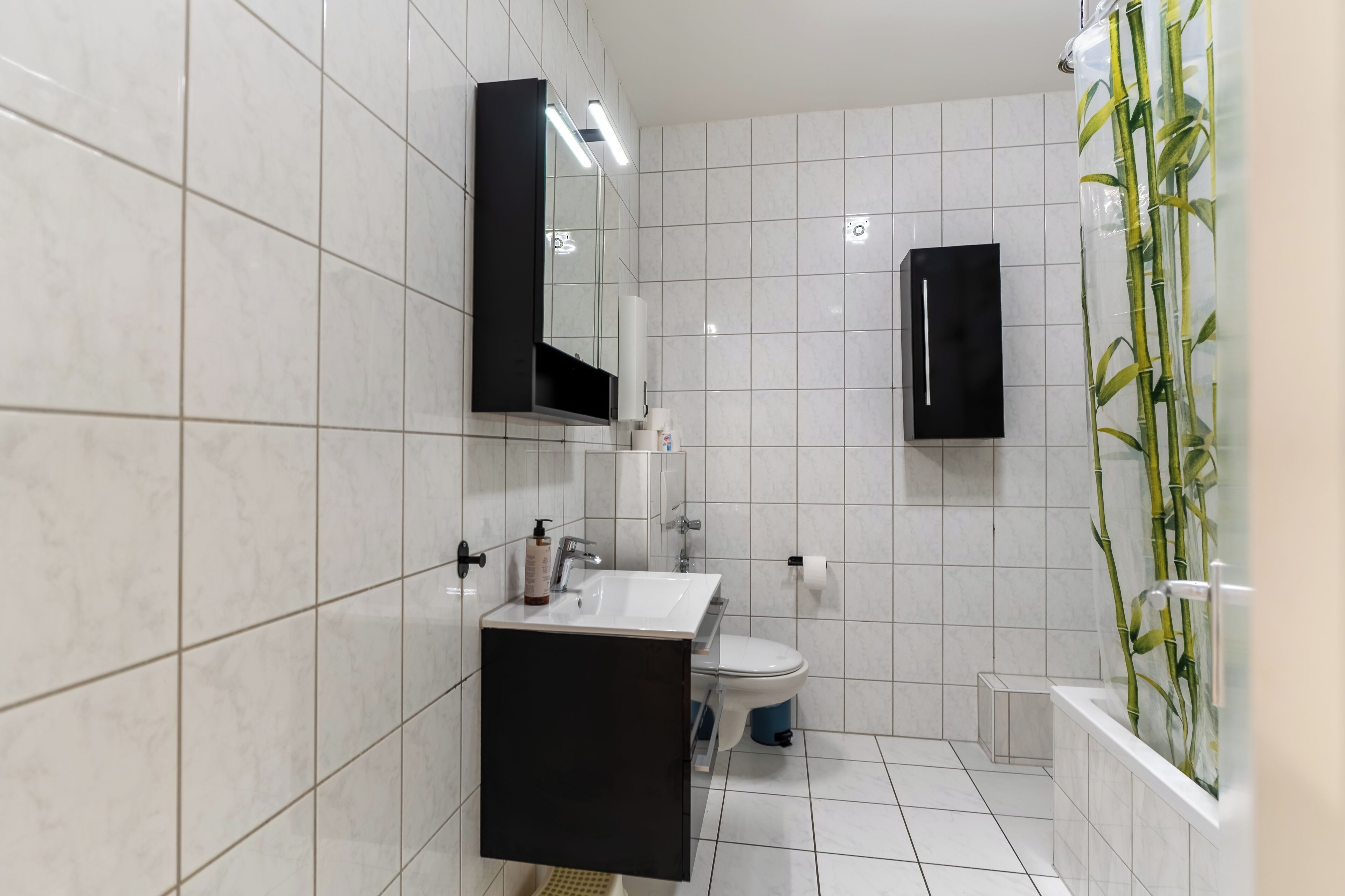 Sèche-cheveux, serviettes fournies, savon, papier toilette