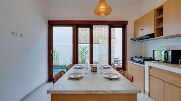 Villa, Balcony, Pool View | Private kitchen | Electric kettle