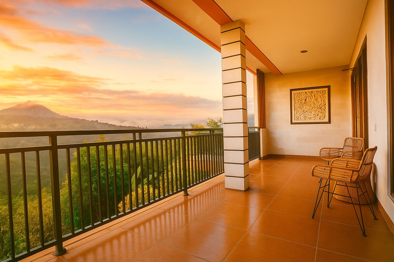 Studiosuite, balkong, utsikt mot høyde | Terrasse/patio