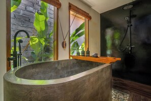 Superior Double Room, Pool View | Bathroom | Hair dryer, slippers, towels, soap - Ikigai Uluwatu Beach (Pecatu)