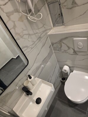 Apartemen Klasik | Kamar mandi | Shower, perlengkapan mandi gratis, pengering rambut, dan handuk
