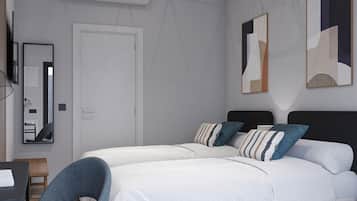 Habitación con 2 camas individuales | Ropa de cama de alta calidad, edredón y escritorio